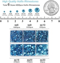 BEADSLAND Hotfix strassz kövek 4000 db, SS6-SS30, aquamarine kék 4