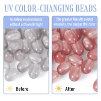 Beadthoven UV-reaktívne korálky meniace farbu, oválne korálky z živice v tvare hrozna s trblietkami, aktivované slnečným žiarením, na výrobu šperkov, sivé, 60 ks 3