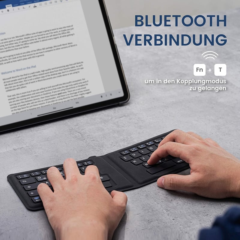 Perixx PERIBOARD-805 Ergo Bluetooth 5.1 Összehajtható Ergonomikus Billentyűzet, Ultravékony Hordozható, Sötétszürke, Német QWERTZ Kiosztás