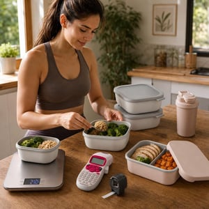 Pachet Meal Prep: recipient etanș + cântar bucătărie + aparat etichetat + caserolă 1200 ml