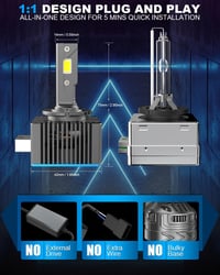 BEAMFLY D3S LED fényszóró izzó 110W 36000LM, 500% fényerő, D1S HID xenon helyettesítő, 2 db 3