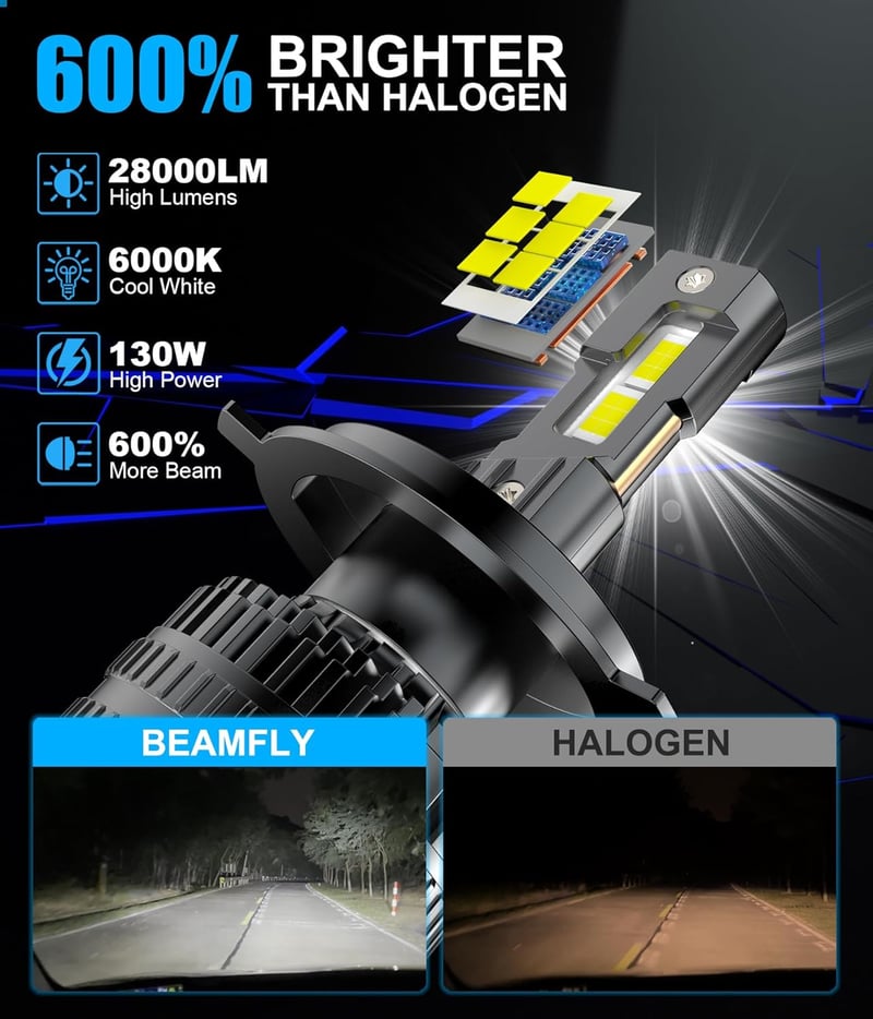 BEAMFLY H4 HB2 9003 LED Autó Fényszóró Izzó 130W 28000LM 6000K Canbus - Univerzális Autó és Motor Izzók Vastag Rézcső Hűtéssel - 2db