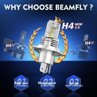 BEAMFLY H4 HB2 9003 LED Fényszóró Izzó Szett, 20000LM, 12V Autó Távolsági/Tompított Világítás, 6000K Hideg Fehér, 100000 Óra Élettartam 8