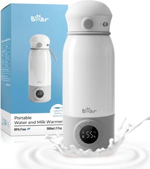 Încălzitor portabil pentru biberoane Bear, 500 ml, pentru lapte praf și lapte matern, ideal pentru mașină și avion, cu reglare precisă a temperaturii