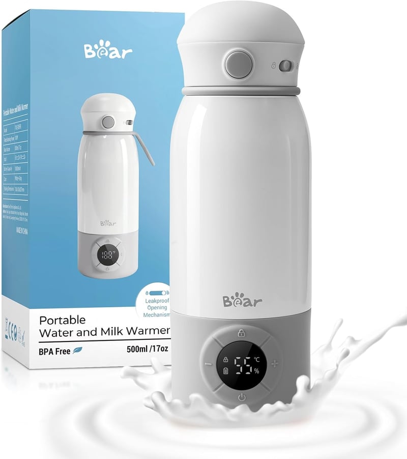 Încălzitor portabil pentru biberoane Bear, 500 ml, pentru lapte praf și lapte matern, ideal pentru mașină și avion, cu reglare precisă a temperaturii