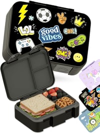Detský obedár BEARFOOT Bento Box Compact - Sticker čierna, 650 ml 1