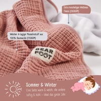 BEARFOOT mušelínová detská deka z fleece bavlny, plyšová, mäkká, pre novorodencov, darček pre chlapcov a dievčatá k narodeninám, farba Dusty Rose 3