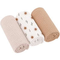Scutece din Muselină Bearmoss pentru Bebeluși 100% Bumbac, Scutece Pufoase pentru Regurgitare, Respirabile și Super Absorbante, 3 buc, 60x60 cm, Soare Maro 1