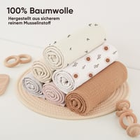Scutece din Muselină Bearmoss pentru Bebeluși 100% Bumbac, Scutece Pufoase pentru Regurgitare, Respirabile și Super Absorbante, 3 buc, 60x60 cm, Soare Maro 6