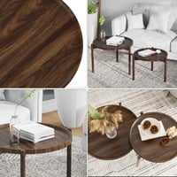 Set 2 măsuțe de cafea rotunde BEARUT, măsuță laterală pentru sufragerie, dormitor sau balcon, măsuțe suprapunebile, maro, 60x60x48 cm 5