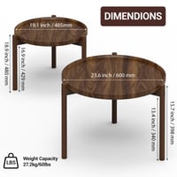 Set 2 măsuțe de cafea rotunde BEARUT, măsuță laterală pentru sufragerie, dormitor sau balcon, măsuțe suprapunebile, maro, 60x60x48 cm 2