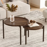 Set 2 măsuțe de cafea rotunde BEARUT, măsuță laterală pentru sufragerie, dormitor sau balcon, măsuțe suprapunebile, maro, 60x60x48 cm 4