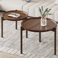 Set 2 măsuțe de cafea rotunde BEARUT, măsuță laterală pentru sufragerie, dormitor sau balcon, măsuțe suprapunebile, maro, 60x60x48 cm 1