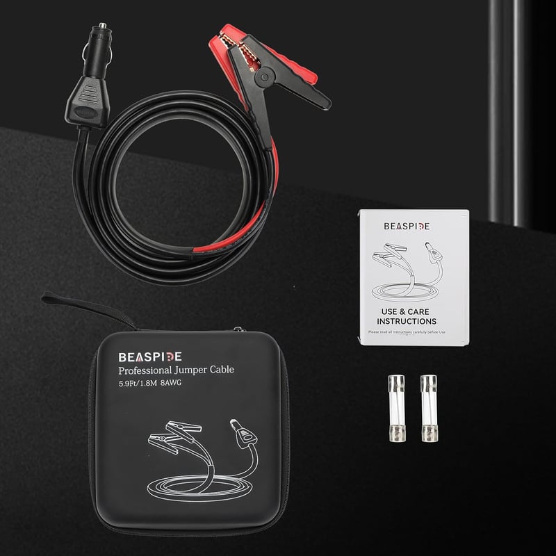 Beaspire Autós Indítókábel 12V 10A Adapterrel - 1,8m 8AWG Bikakábel Jackery és ECOFLOW Hordozható Áramforrásokhoz Kompatibilis