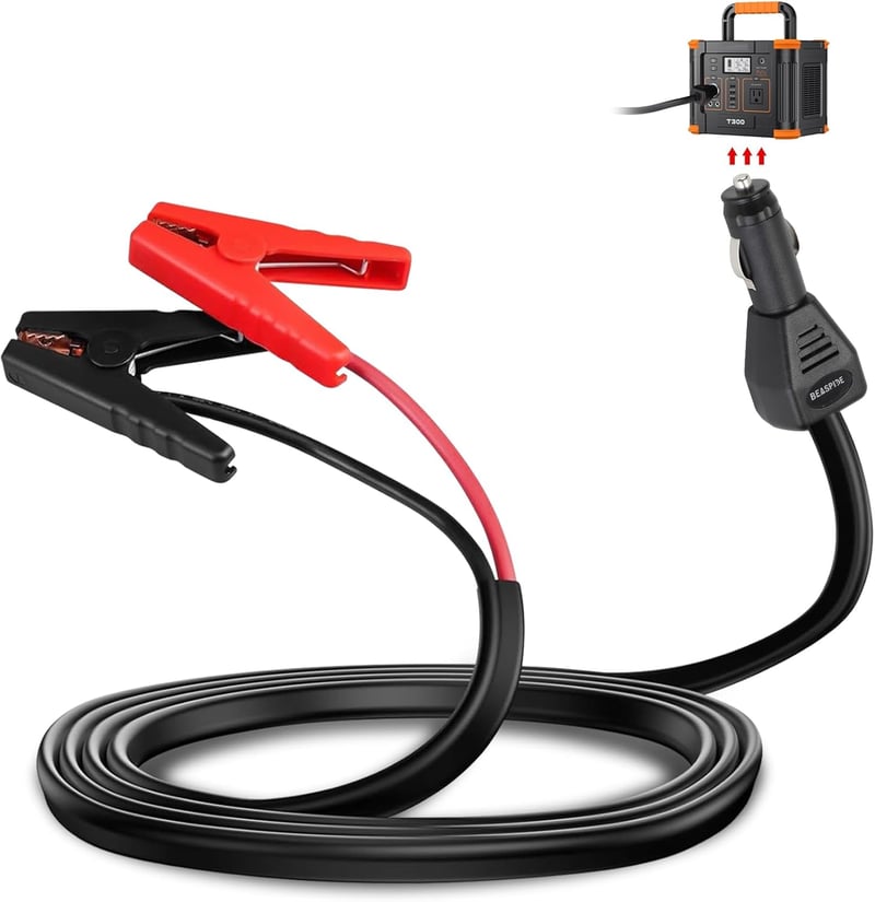 Beaspire Autós Indítókábel 12V 10A Adapterrel - 1,8m 8AWG Bikakábel Jackery és ECOFLOW Hordozható Áramforrásokhoz Kompatibilis