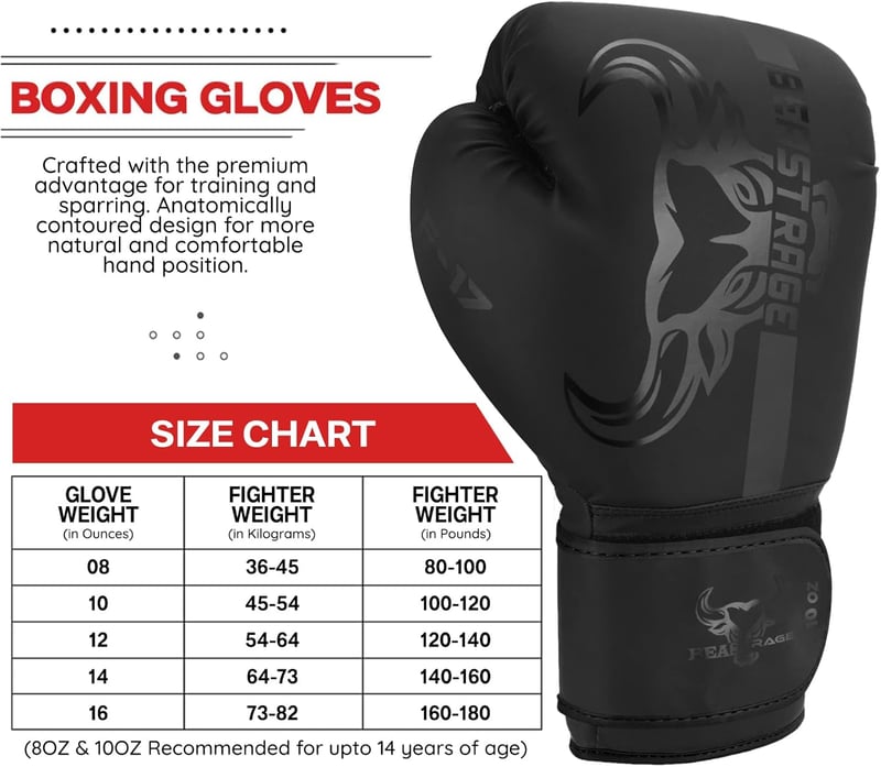 BEAST RAGE Bokszkesztyű 10 oz - Fekete Műbőr Edzőkesztyű MMA, Muay Thai, Kickbox Edzéshez - Unisex Sparring Kesztyű Extra Csuklóvédelemmel