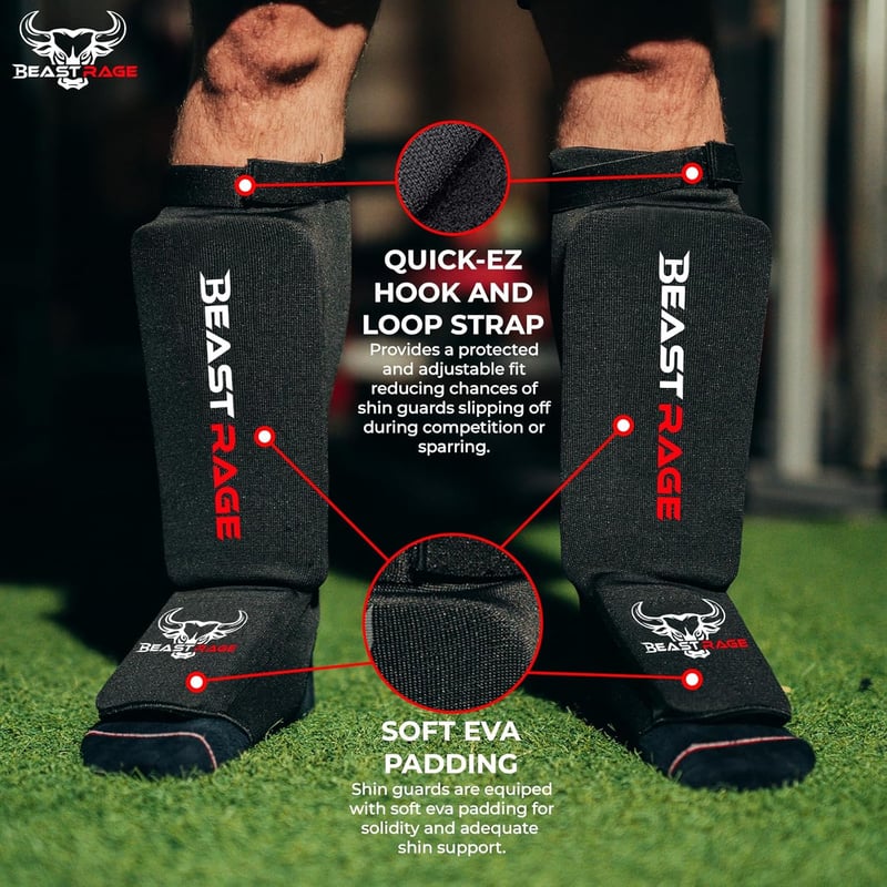 BEAST RAGE Muay Thai Boxzás MMA Taekwondo Sípcsont Védő Párnázott Lábvédelem