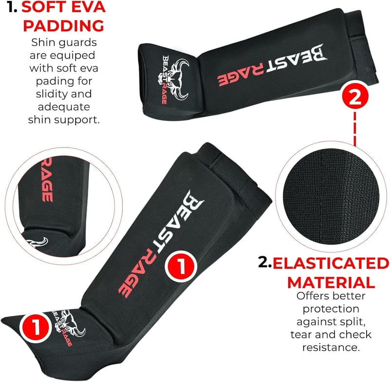 BEAST RAGE Muay Thai Boxzás MMA Taekwondo Sípcsont Védő Párnázott Lábvédelem