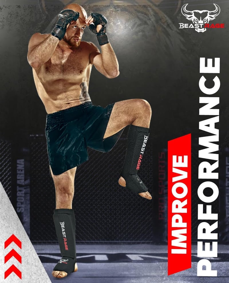 BEAST RAGE Neoprén Lábszárvédő Párnázott Rüsztvédővel - Muay Thai, MMA, Box, Karate Edzéshez - Unisex Fekete S Méret