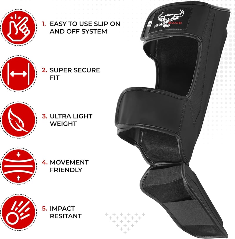 BEAST RAGE Sípvédő Kickboxing Muay Thai MMA Lábvédelem Instep Védelemmel - L, Black