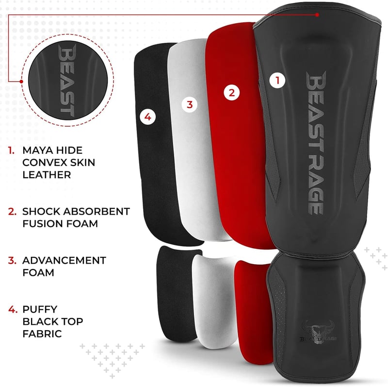 BEAST RAGE Sípvédő Kickboxing Muay Thai MMA Lábvédelem Instep Védelemmel - L, Black