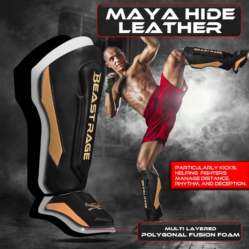 BEAST RAGE Sípvédő Kickboxing Muay Thai MMA Lábvédelem Instep Védelemmel