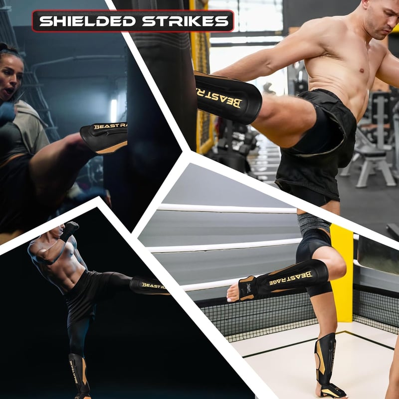 BEAST RAGE Sípvédő Kickboxing Muay Thai MMA Lábvédelem Instep Védelemmel