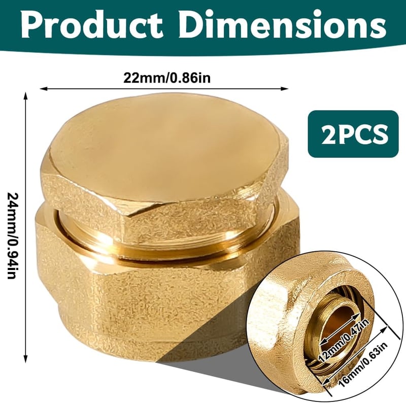 Beatific 2 darab 16 mm x 2 mm sárgaréz csavaros fitting dugó alumínium kompozit csőhöz fűtés és víz csőátmenet DVGW