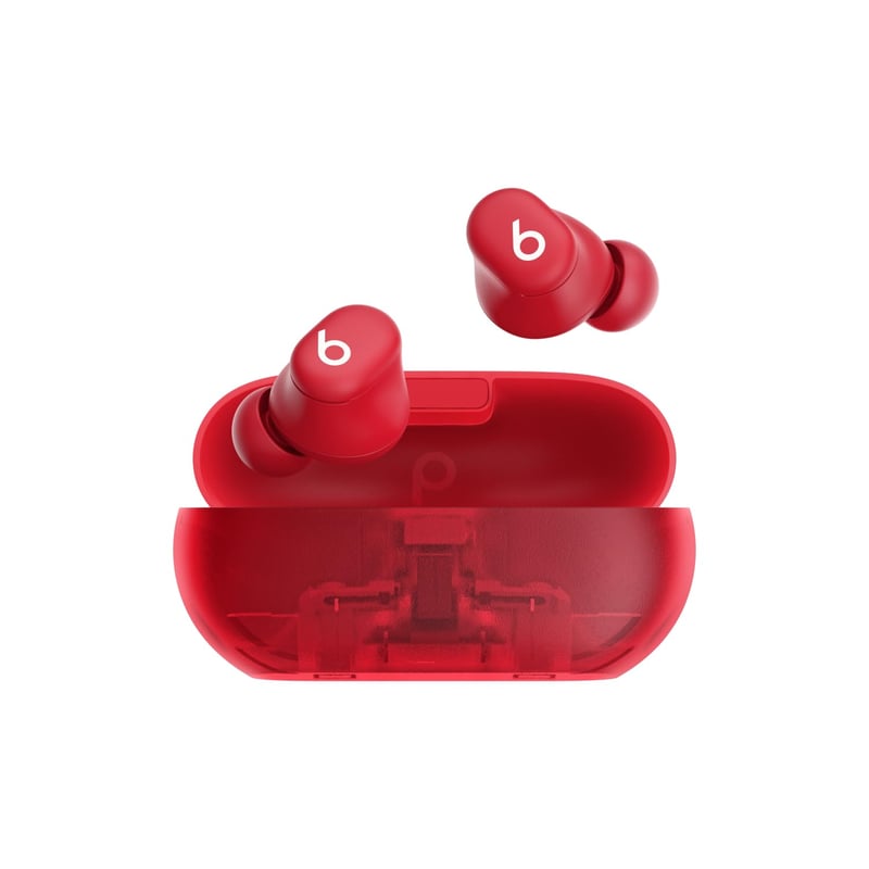 Beats Solo Buds Bezdrôtové Bluetooth slúchadlá – 18-hodinová výdrž batérie – Kompatibilné s Apple a Android – Vstavaný mikrofón – Priehľadná červená