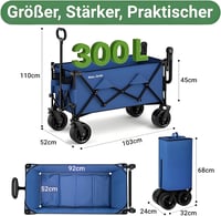 BEAU JARDIN XXL Összecsukható Kézikocsi 300L 250kg Terhelhetőség Terepkerék 3