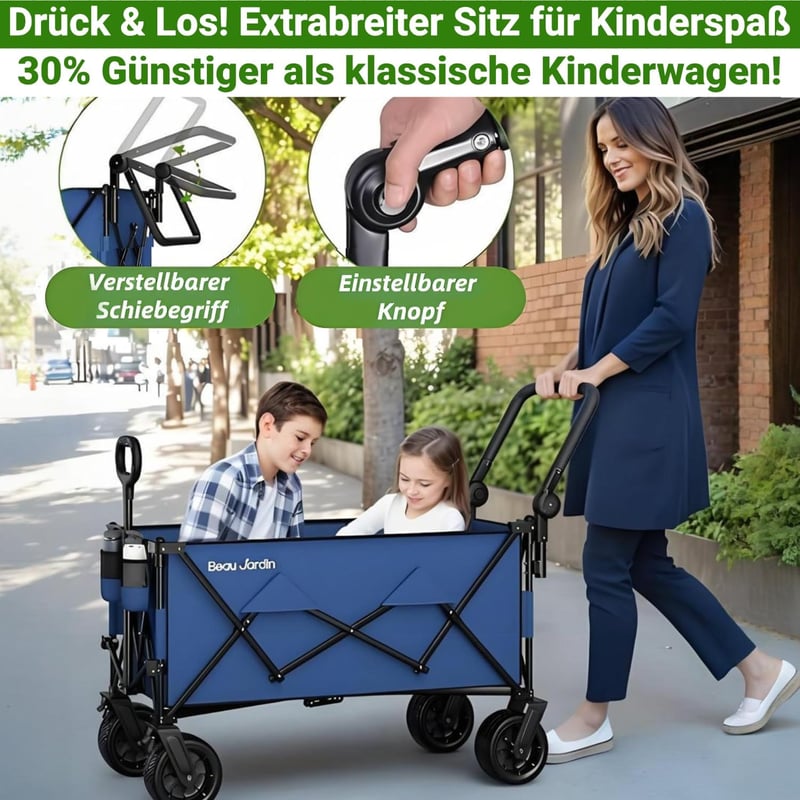 BEAU JARDIN XXL Összecsukható Kézikocsi 300L 250kg Terhelhetőség Terepkerék