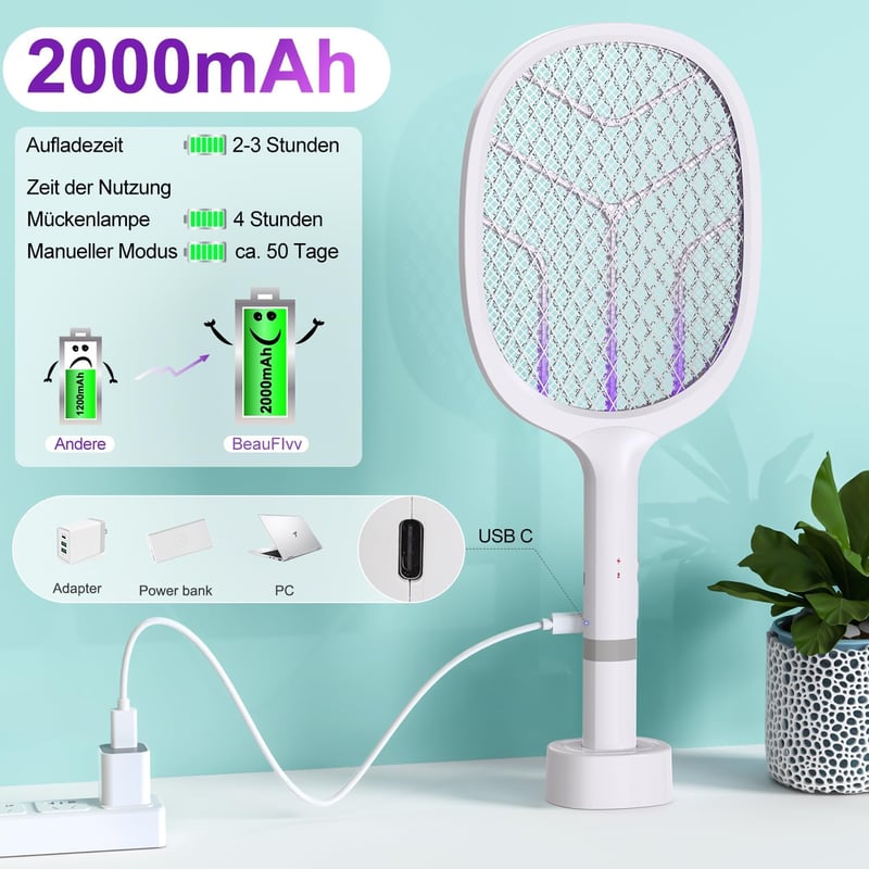 BeauFIvv elektromos légyfogó UV csapda 4800V USB töltős szúnyog és legyirtó 2db