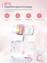 Aparat de epilare IPL Beauris 21J cu răcire prin gheață 8°C, 9 trepte și lumină roșie 600 NM, ecran tactil LCD, pentru femei și bărbați, față, bikini, corp, roz 2