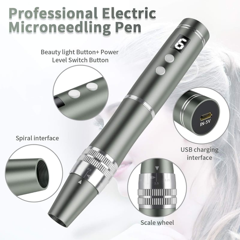 Beautlinks Elektromos Mikrodermaroller Toll 0-2,5mm - 4 LED Fénnyel, 6 Sebességgel, Bőrfiatalító Eszköz Ránctalanításhoz, Pattanások Ellen (