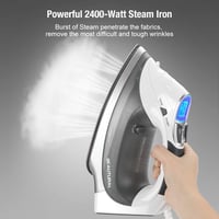BEAUTURAL 2400W Gőzvasaló Kerámia Talppal 340ml Tartály 9 Gőzfokozat LCD Kijelző - White-grey 2