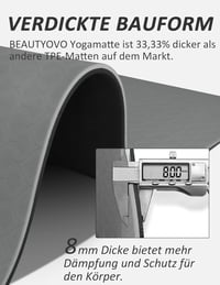 Saltea de yoga BEAUTYOVO de 8 mm, antiderapantă, cu curea de transport, saltea fitness TPE pentru Pilates și antrenament 3