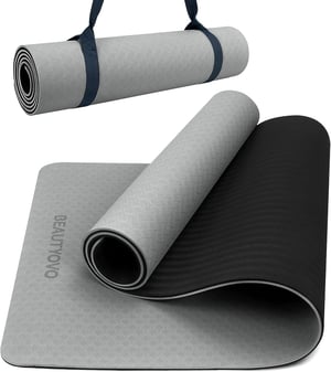 BEAUTYOVO prostirka za jogu 8 mm - protuklizni TPE - 183×61 cm - crna/tamnosiva
