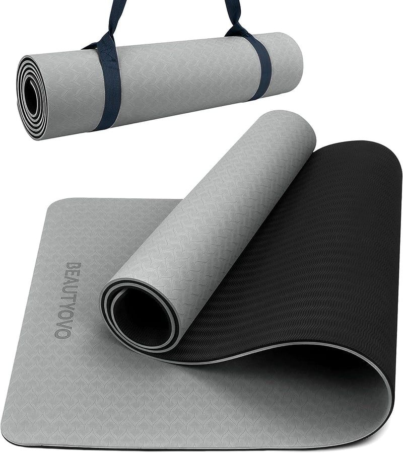 Saltea de yoga BEAUTYOVO de 8 mm, antiderapantă, cu curea de transport, saltea fitness TPE pentru Pilates și antrenament