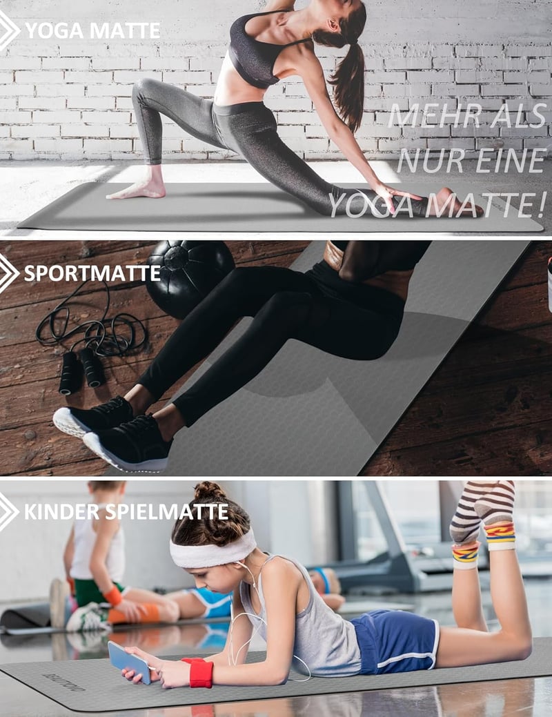 Saltea de yoga BEAUTYOVO de 8 mm, antiderapantă, cu curea de transport, saltea fitness TPE pentru Pilates și antrenament