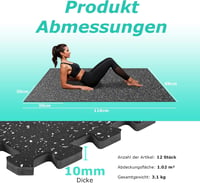 BEAUTYOVO Covoraș de protecție pentru fitness 31x31 cm, set de 12 piese de puzzle din cauciuc, extra gros 10 mm, pentru săli de sport cu trafic intens și pentru acasă 3