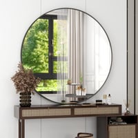 BEAUTYPEAK 90 cm okrúhle zrkadlo, nerozbitné nástenné zrkadlo s hliníkovým rámom, kúpeľňové zrkadlo na zavesenie aj opretie o stenu, do spálne, obývačky 8