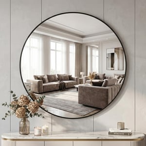 BEAUTYPEAK 90 cm okrúhle zrkadlo, nerozbitné nástenné zrkadlo s hliníkovým rámom, kúpeľňové zrkadlo na zavesenie aj opretie o stenu, do spálne, obývačky