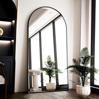 BEAUTYPEAK Ívelt Álló Tükör 180x76 cm - Fekete Alumínium Keretes Teljes Alakos Fali Tükör Nappali Szobába, Öltözködéshez 2