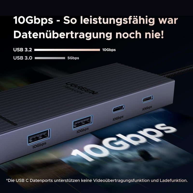 UGREEN Revodok Pro USB C Hub 10Gbps Dokkoló - 2 HDMI 4K@60Hz Kettős Kijelző, 100W PD Töltés, USB 3.2 Portok, XPS, Chromebook, Surface Pro Ko