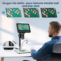 BEBANG 7 hüvelykes LCD digitális mikroszkóp 1200x, 12MP 3024P érme és forrasztási nagyító, PC nézet, 32GB SD, Windows MacOS, fehér 7