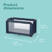 Skladacia cestovná postieľka Bebeconfort Soft Dreams pre deti od 0 do 3 rokov (0-15 kg), penový matrac s drevovláknitou doskou 60x120 cm, s prepravnou taškou, Navy Blue 6