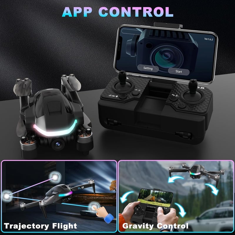 Tolatoyus TL12 Kezdő Drón 1080p HD Kamerával, WiFi FPV Élő Képátvitellel, Kefenélküli Motorral, LED Világítással, 3 Sebességfokozattal