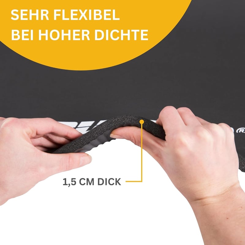 Muawo Prémium Fitness Matrac - Extra Vastag (1,5 cm) és Hosszú (190 cm) Csúszásmentes Jóga és Tornaszőnyeg, Sötétkék, NBR Habból, Bőrbarát, 