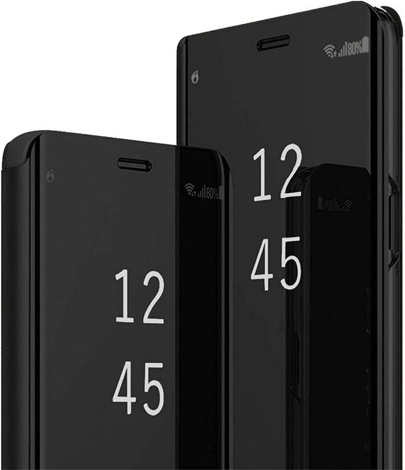 iPhone 13/14 Ütésálló Fekete Szilikon Tok Tükrös Üvegfóliával és Kitámasztóval