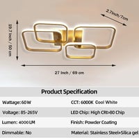 Becailyer 92W LED mennyezeti lámpa arany négyzet design meleg fehér 5